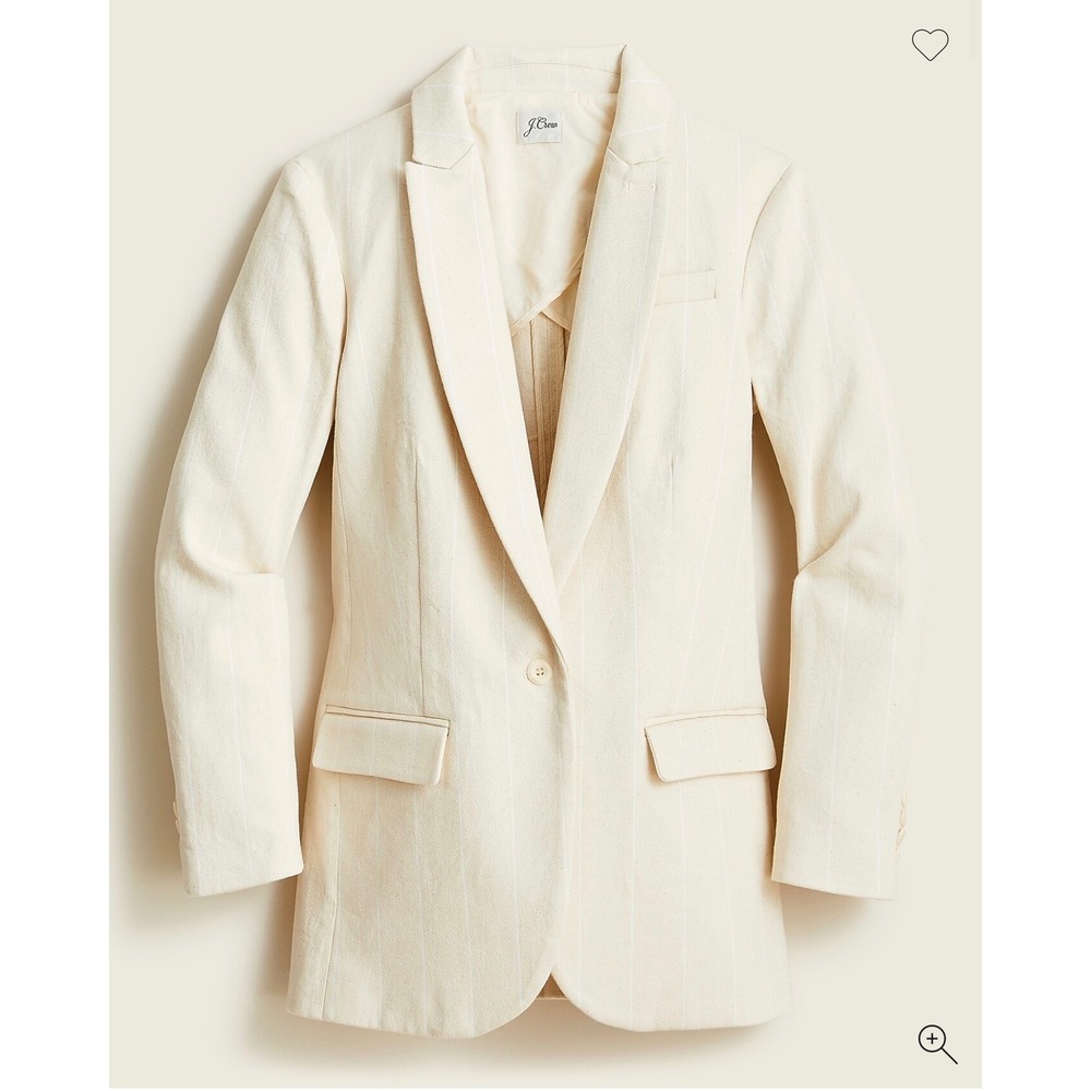 J.Crew Womens Alfie Blazer Size 0 Cotton Blend‎ Jacket Ivory Beige Denim Stripe